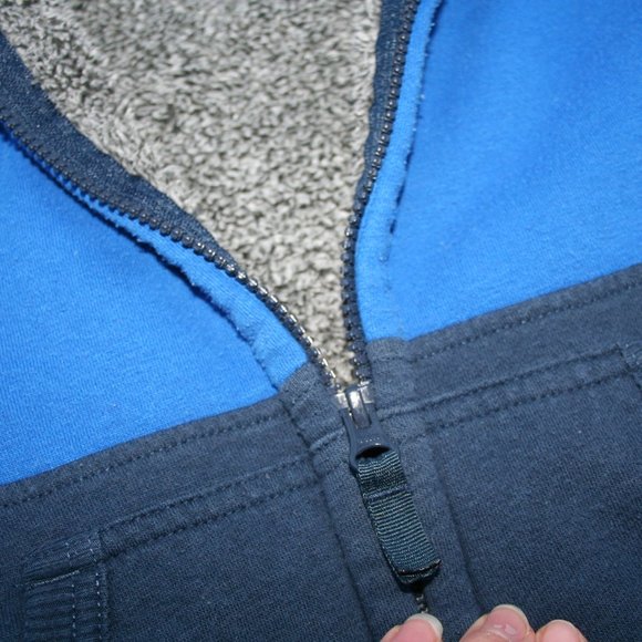 FUZZY SHERPA Zipper Hoodie Boy 4/5 Warm Bright Blue & Navy Light Jacket Layering - Picture 8 of 16